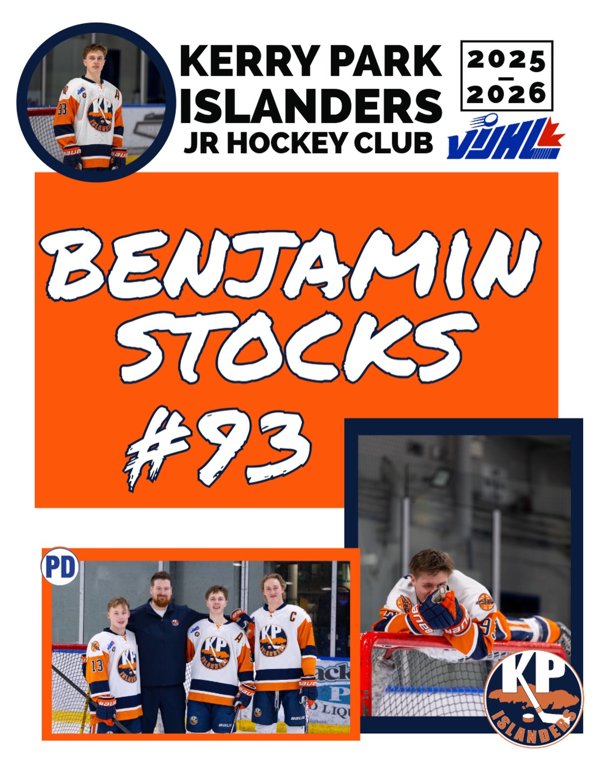 Last weekend we said goodbye to our graduating players and gifted them the jersey that they proudly wore with the logo that they left their individual impact on. 

We first saw Ben Stocks at a VIJHL tri team tryout 5 years ago in Sidney. Management instantly noticed his compete and effort and had no doubt that he had the heart of an Islander. Benjamin joined the KP islanders for the 2022-2023 season where he played hard and gained meaningful experience in his rookie year. In 2023-2024, Benny played a big role in helping KP get to the league finals after a huge cross over series in the North! For the 2024-2025 season he continued his leadership role and helped the Isles to win the regular season banner! This past season, Stocks put up almost a point again, leading the team in scoring and earning the top forward award. He was also a recipient of the Phil Downie Scholarship Award.
We will miss this power forward and wish him all the best in his bright future. Thank you Ben for choosing the Islanders as your home for 4 consecutive years. It has been a privilege to be part of your journey!
Once an Islander, Always an Islander
